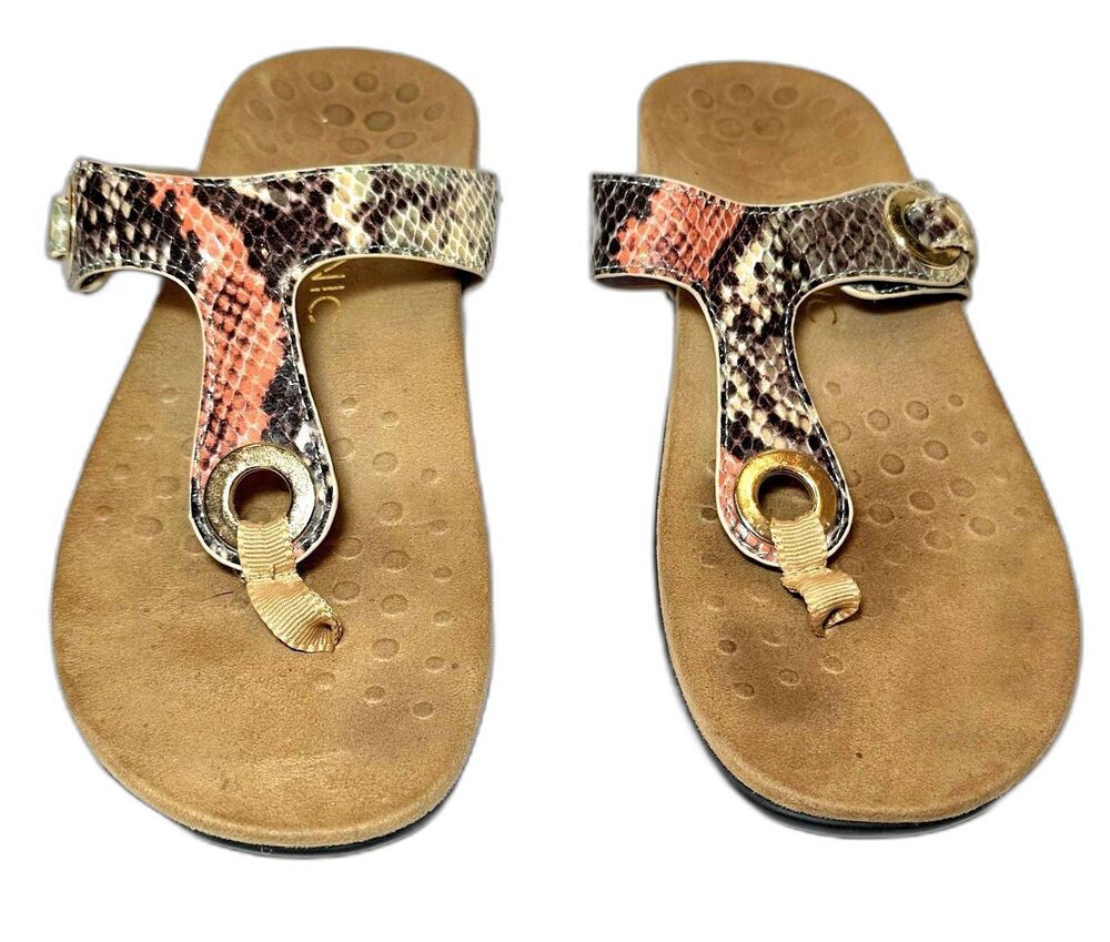 Vionic Lana Faux Snake Sandals Womens 9 Orthotic Flip Flops Comfort